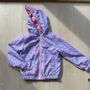 Little Girl's Floral Faux Fur Lined Hooded Windbreaker Jacket